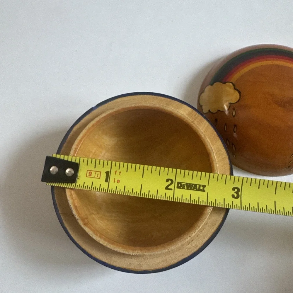 Vintage Small Round Laquer Wooden Hand Painted Trinket Box Rainbow Made In India